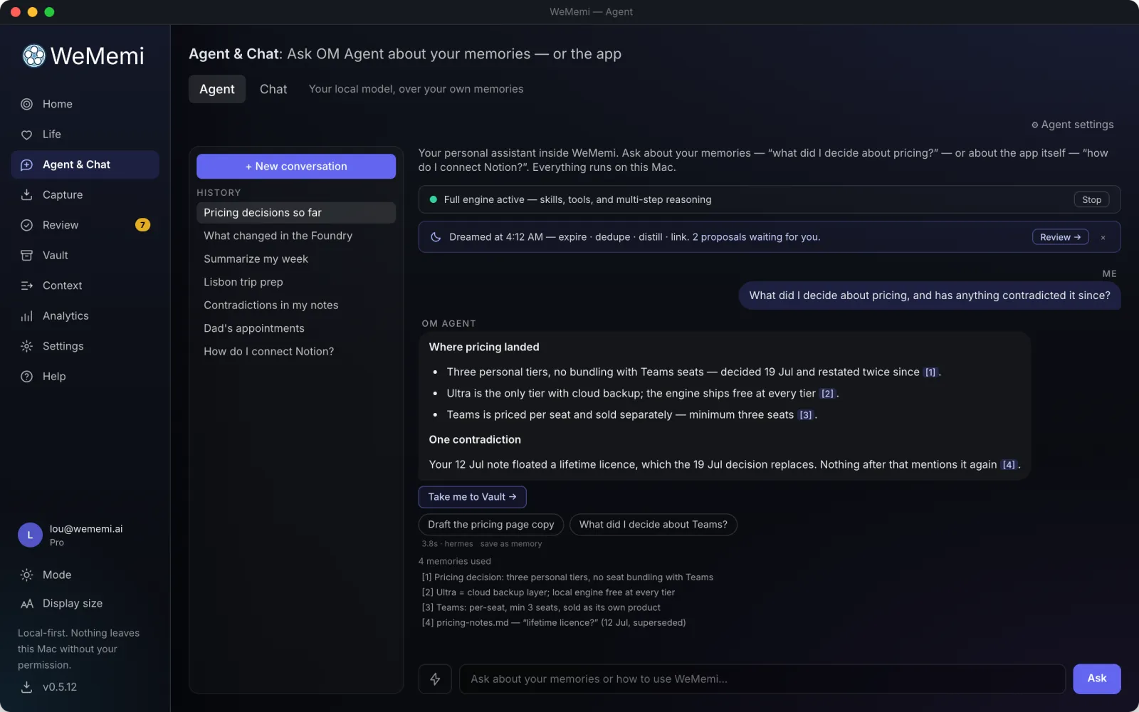 The WeMemi Agent & Chat page