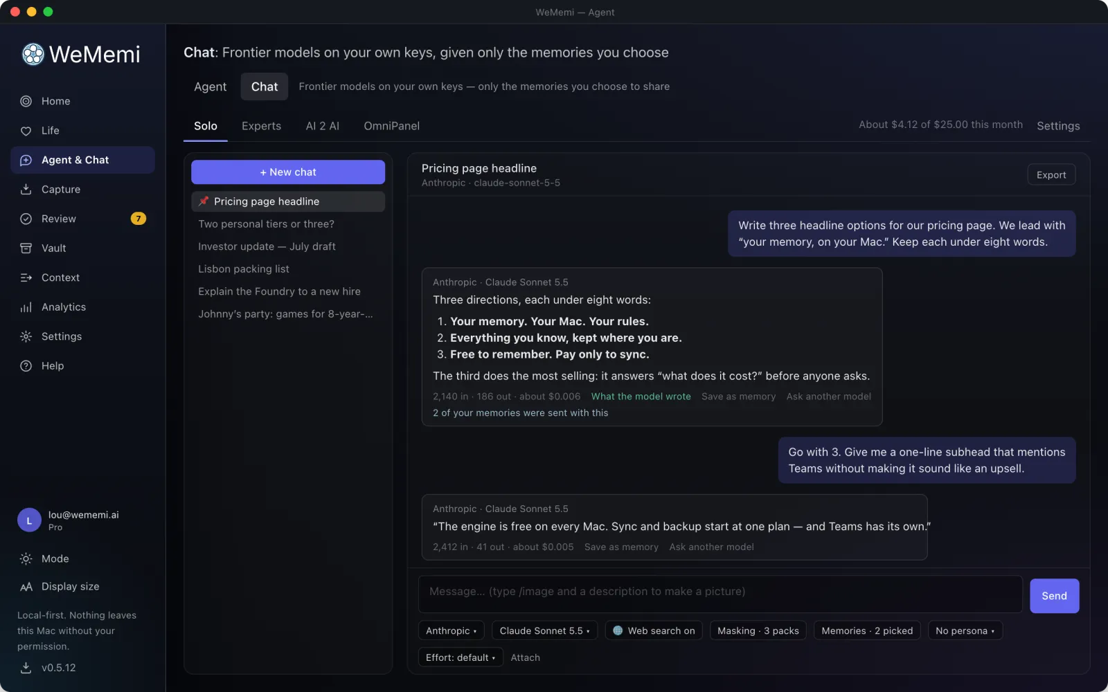 Chat in Solo mode