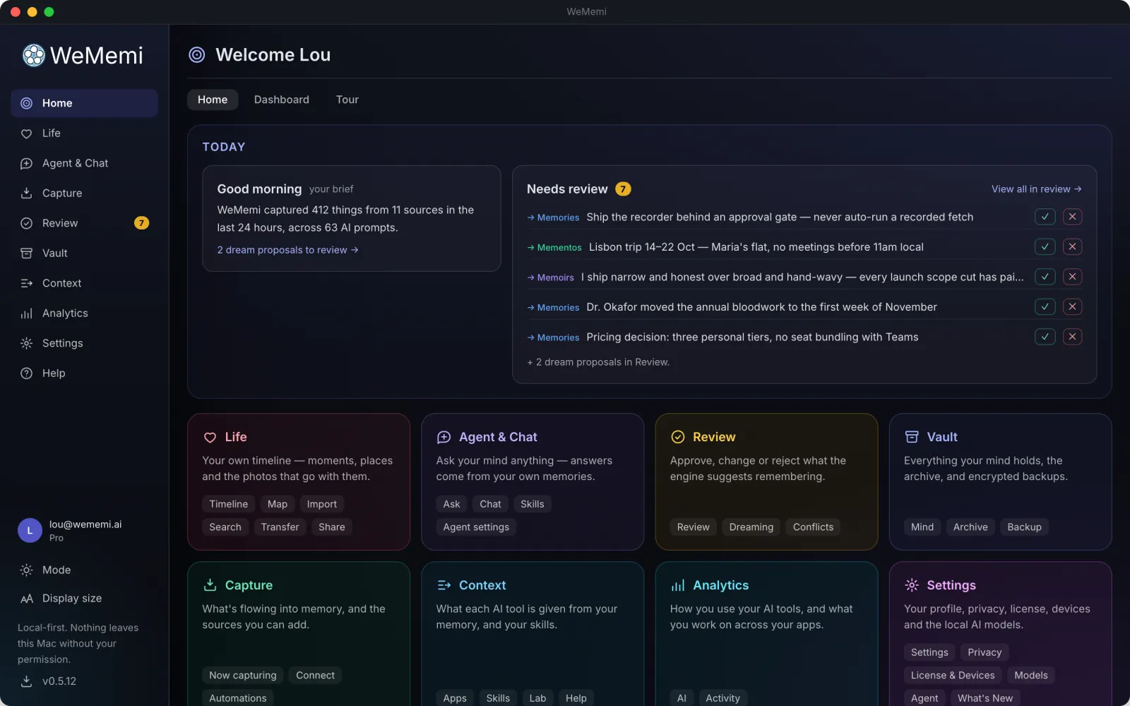 The WeMemi Home tab