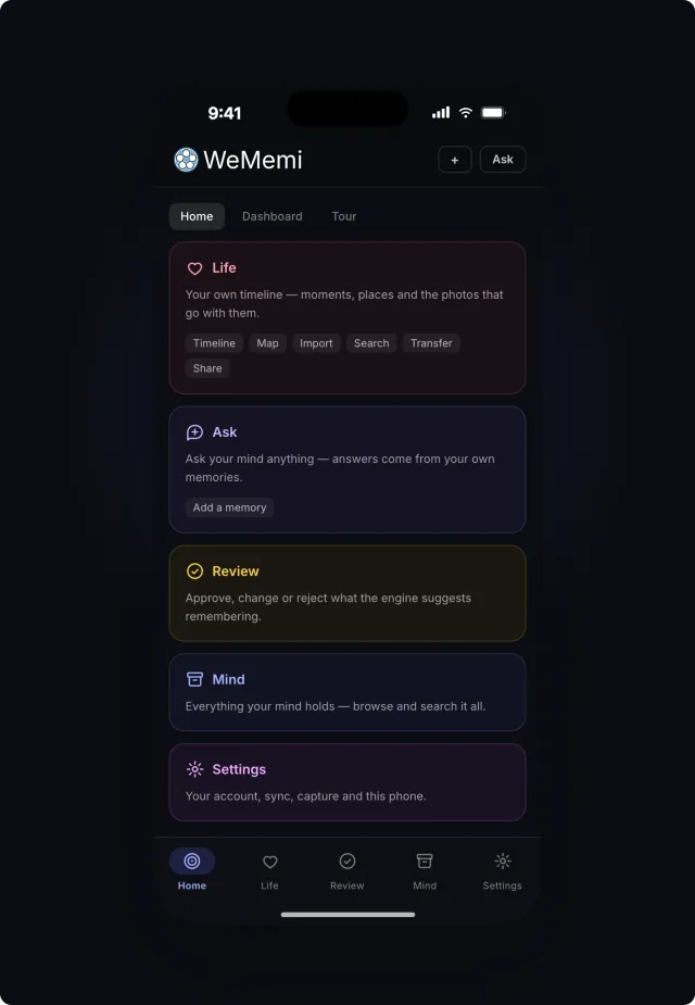 The WeMemi Home tab on an iPhone