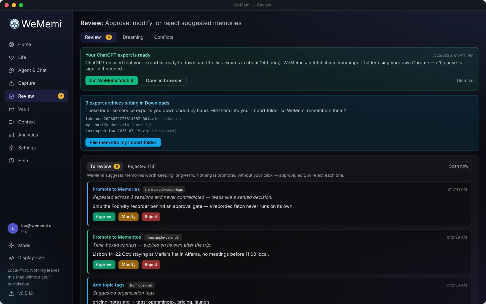 The WeMemi Review approval queue
